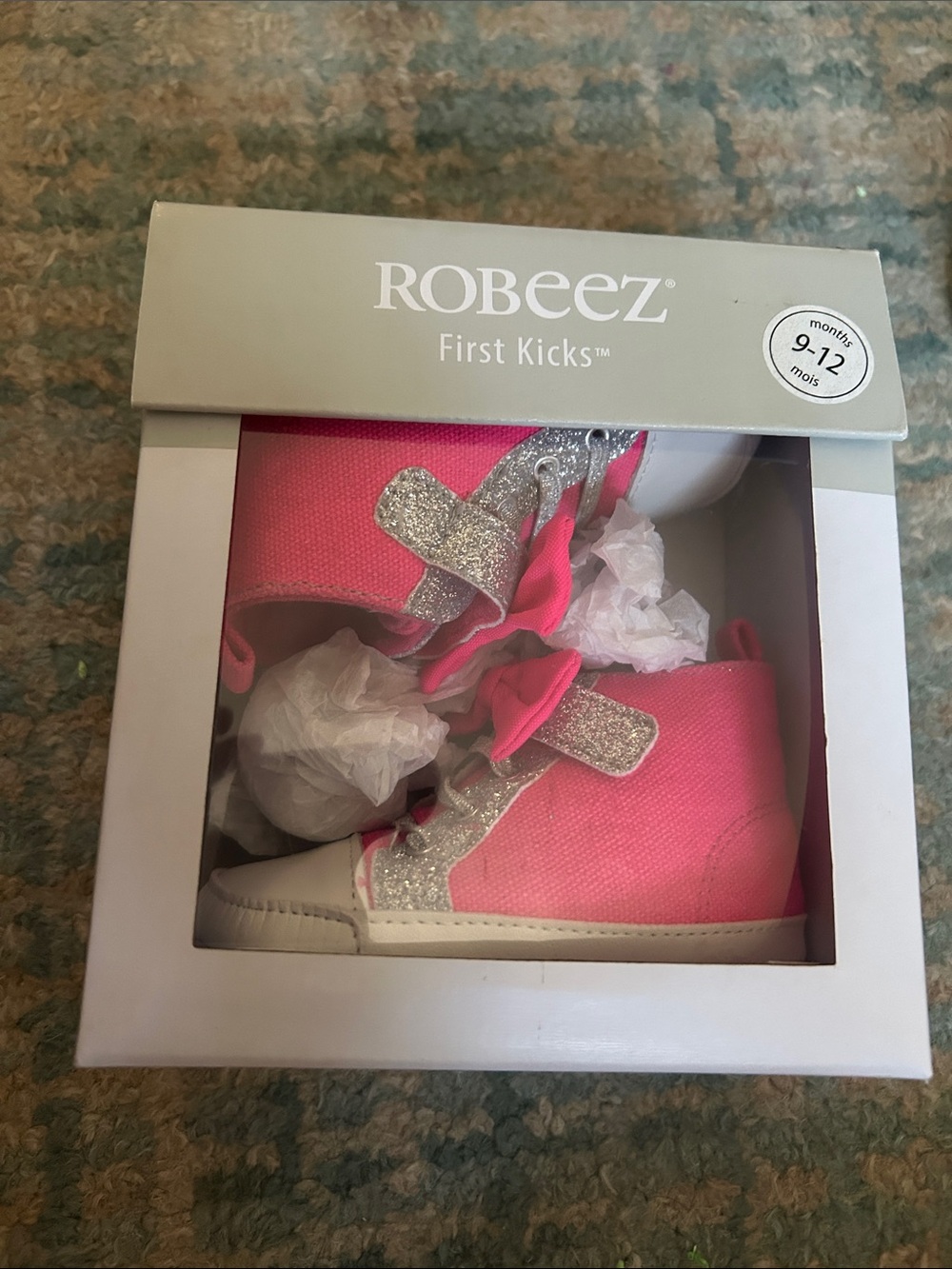 Robeez Pink Canvas Baby Walker Shoes with Silver Glitter Straps